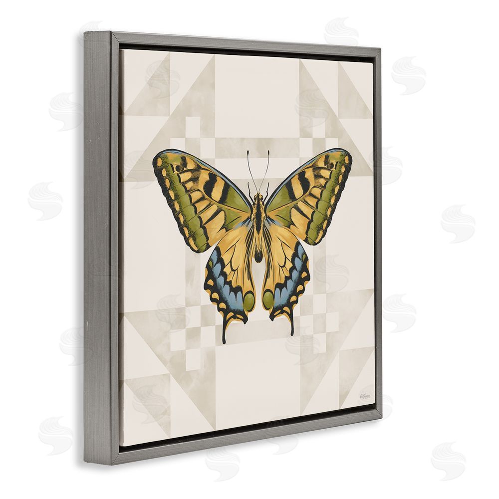 Cat Thurman Designs Green Swallowtail Butterfly Gray Floating Framed Canvas Wall Art