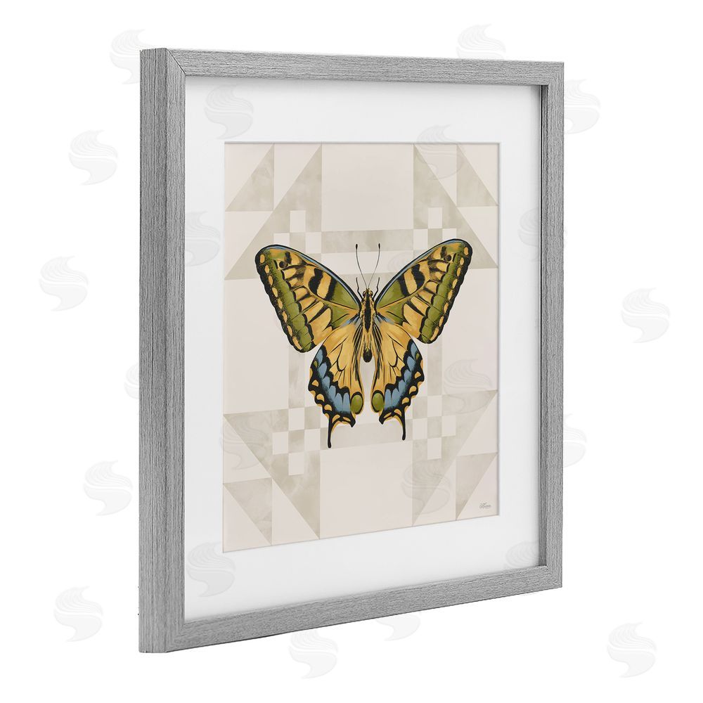 Cat Thurman Designs Green Swallowtail Butterfly Gray Framed Print Under Glass Wall Art