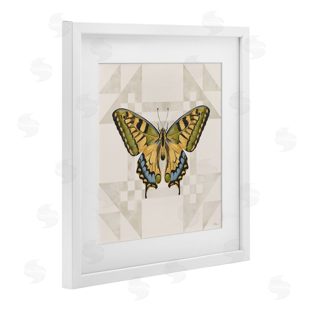 Cat Thurman Designs Green Swallowtail Butterfly White Framed Print Under Glass Wall Art