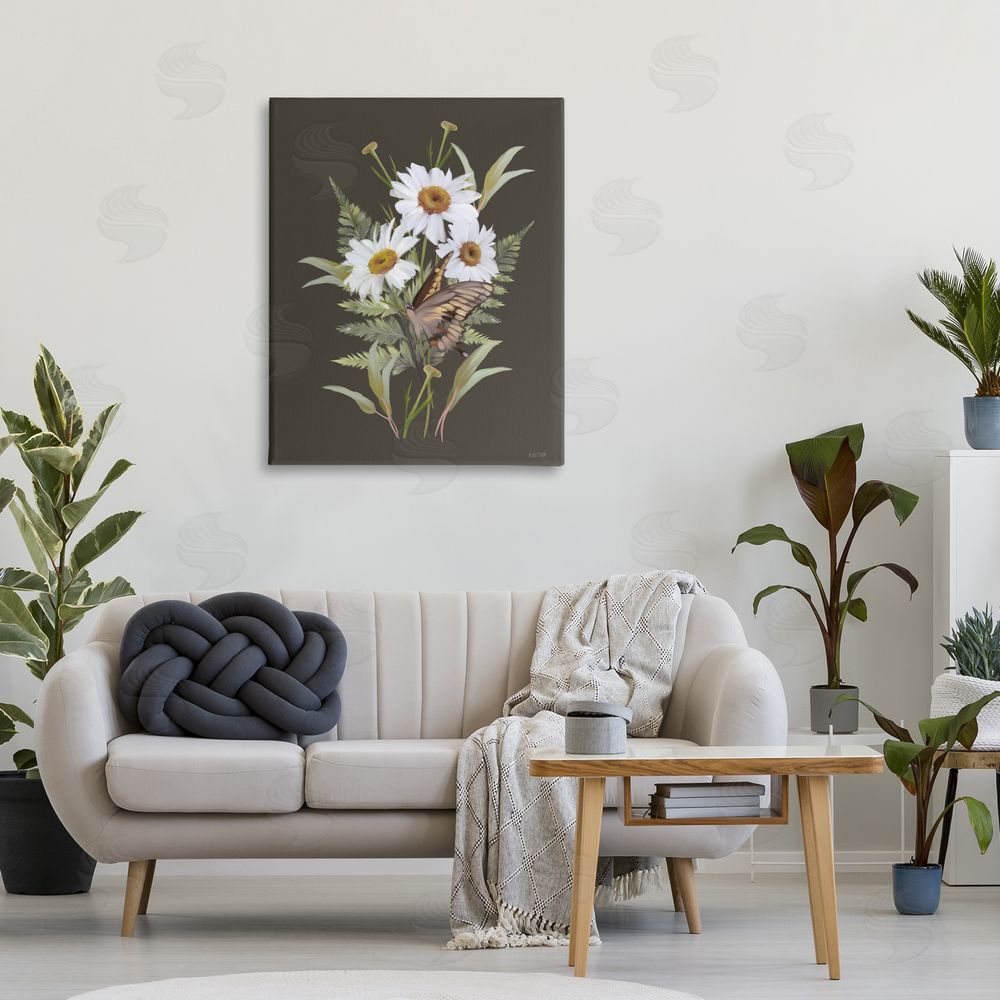 House Fenway Daisy Bouquet with Swallowtail Stretched Canvas Wall Art in Room