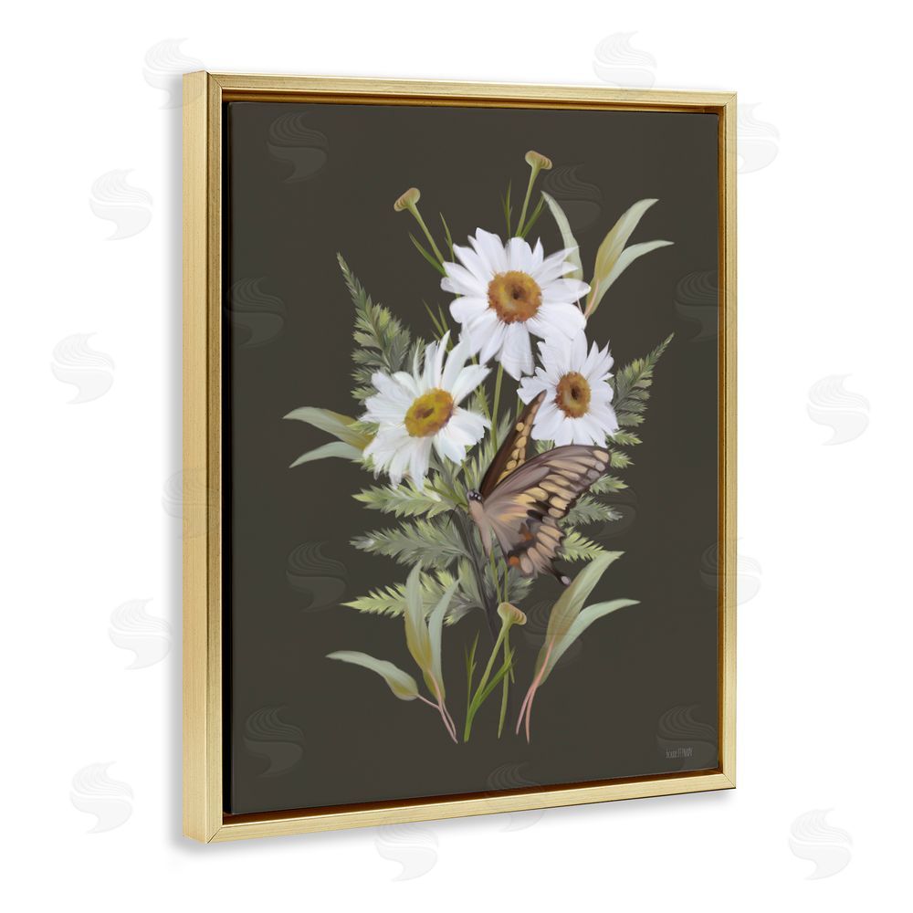 House Fenway Daisy Bouquet with Swallowtail Gold Floating Frame Canvas Wall Art Print