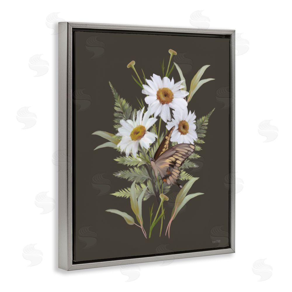 House Fenway Daisy Bouquet with Swallowtail Gray Floating Frame Canvas Wall Art Print