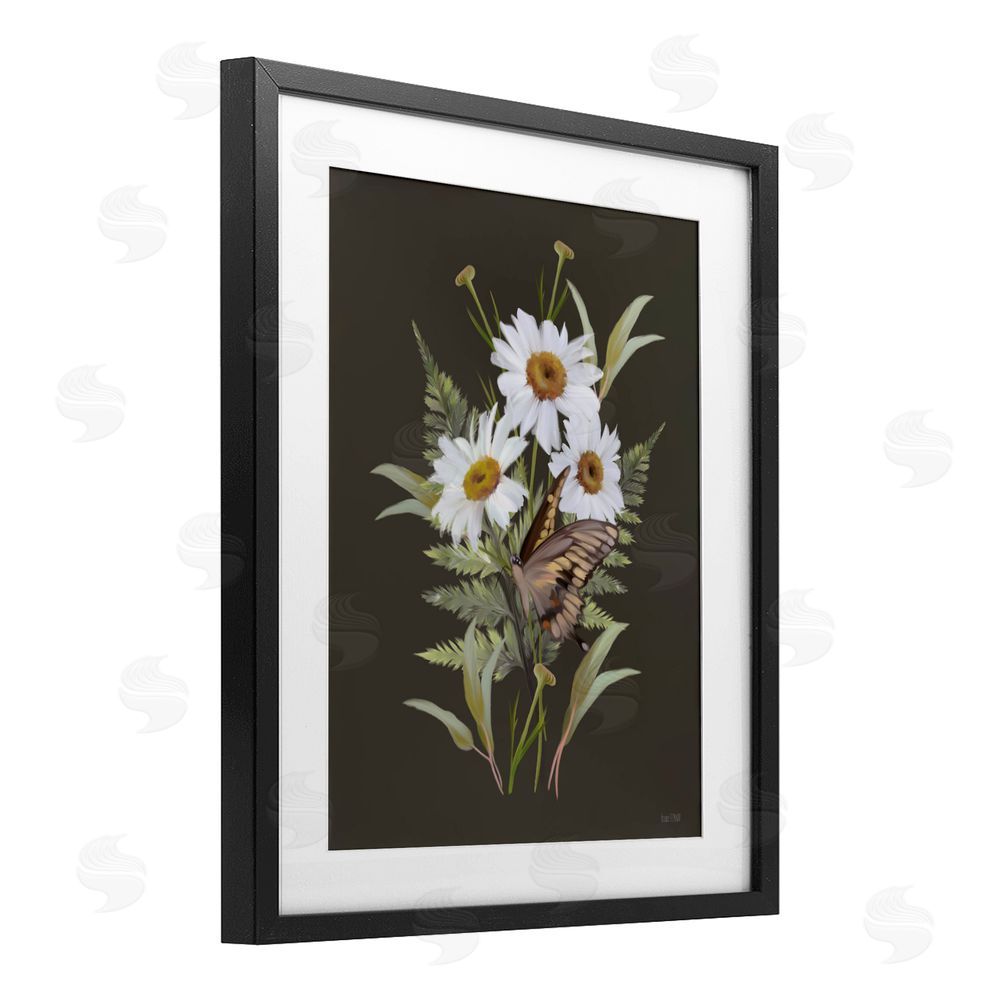 House Fenway Daisy Bouquet with Swallowtail Black Framed Print Under Glass Wall Art
