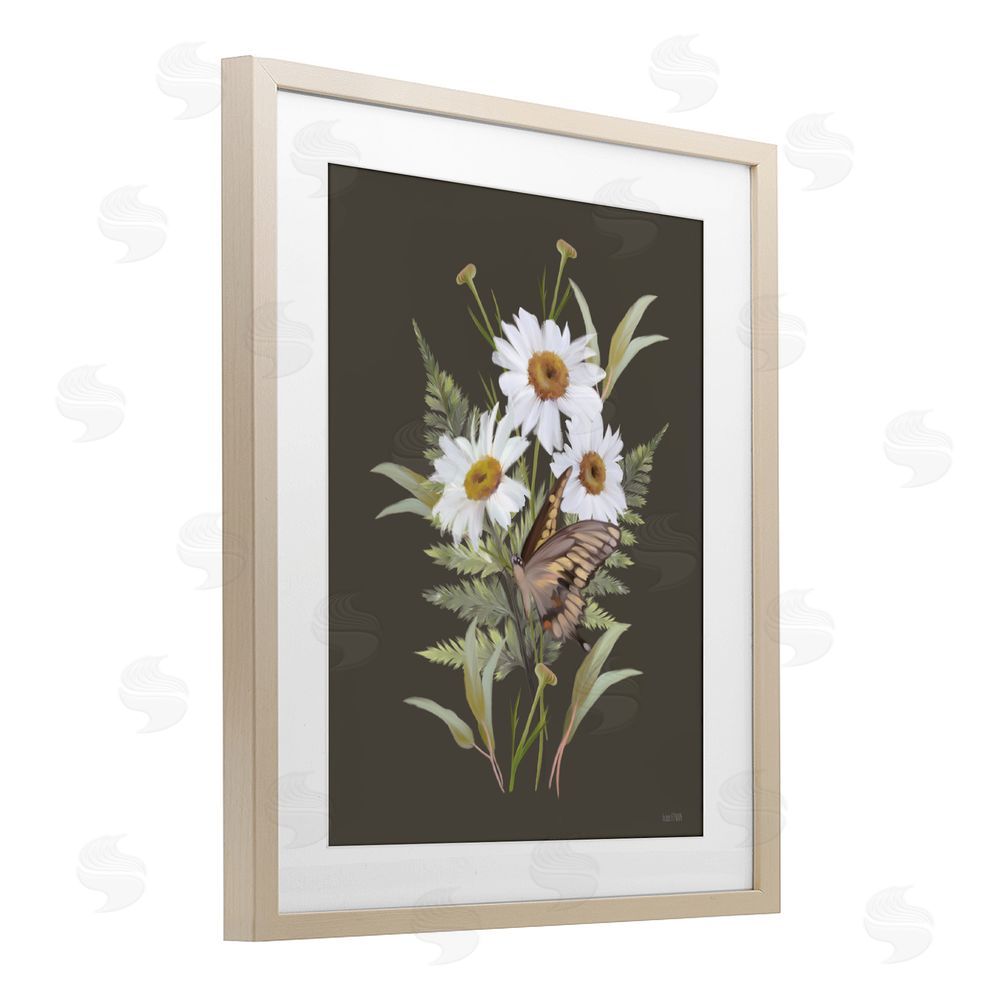 House Fenway Daisy Bouquet with Swallowtail Brown Framed Print Under Glass Wall Art