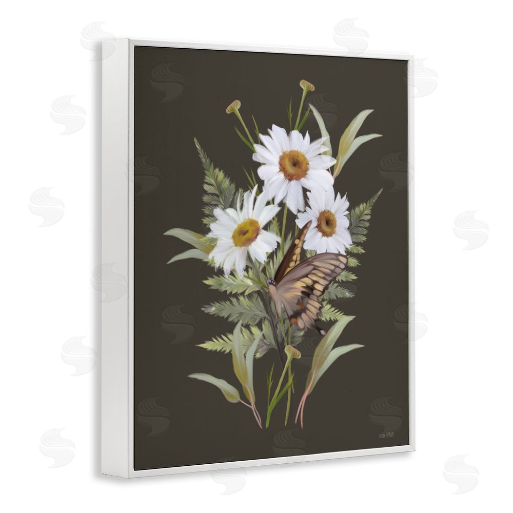 House Fenway Daisy Bouquet with Swallowtail White Framed Giclee Wall Art Print