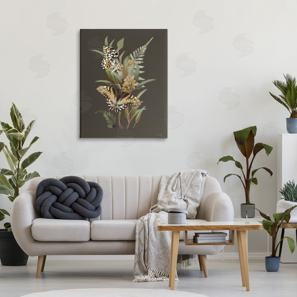 House Fenway Twin Swallowtails & Greenery Stretched Canvas on Wall