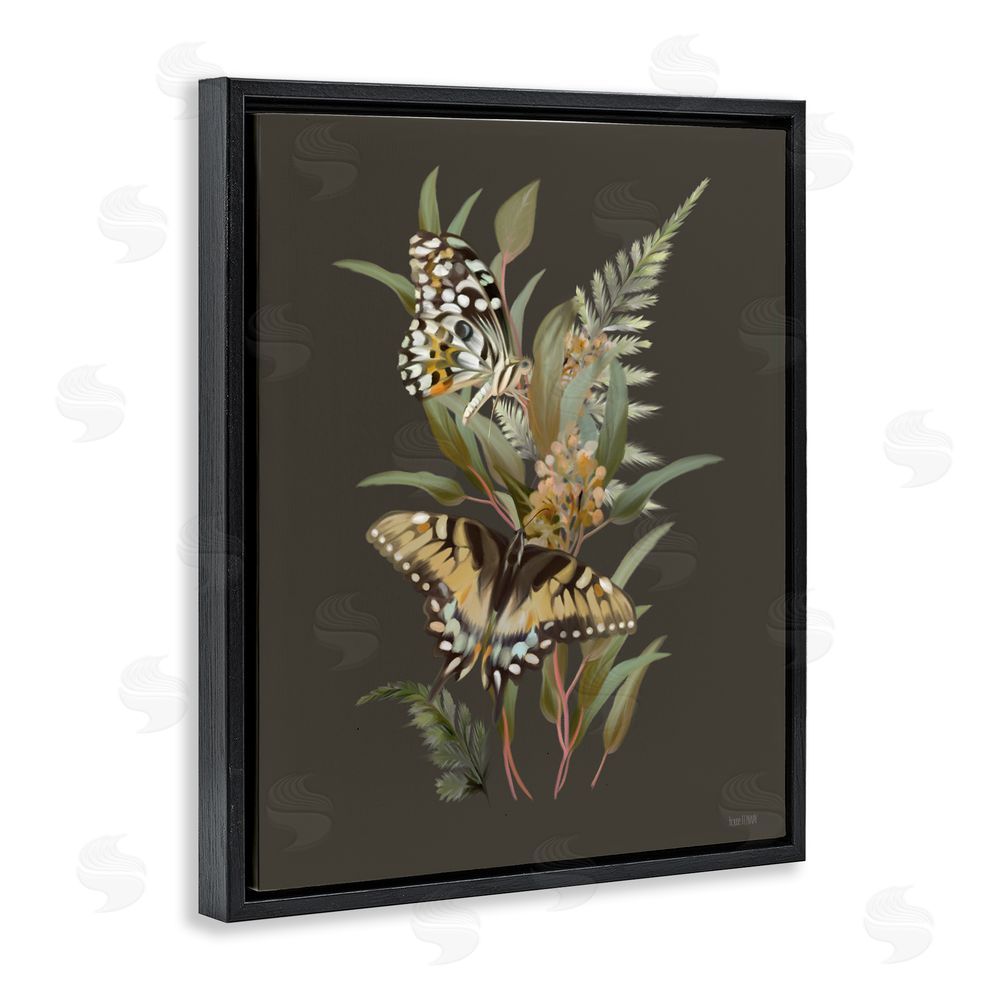 House Fenway Twin Swallowtails & Greenery Black Floating Framed Canvas Wall Art Print