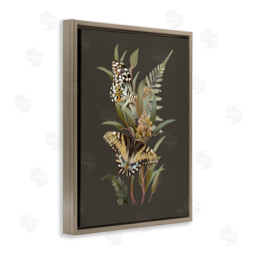 House Fenway Twin Swallowtails & Greenery Brown Floating Framed Canvas Wall Art Print