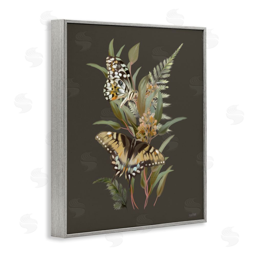 House Fenway Twin Swallowtails & Greenery Gray Framed Giclee Wall Art Print