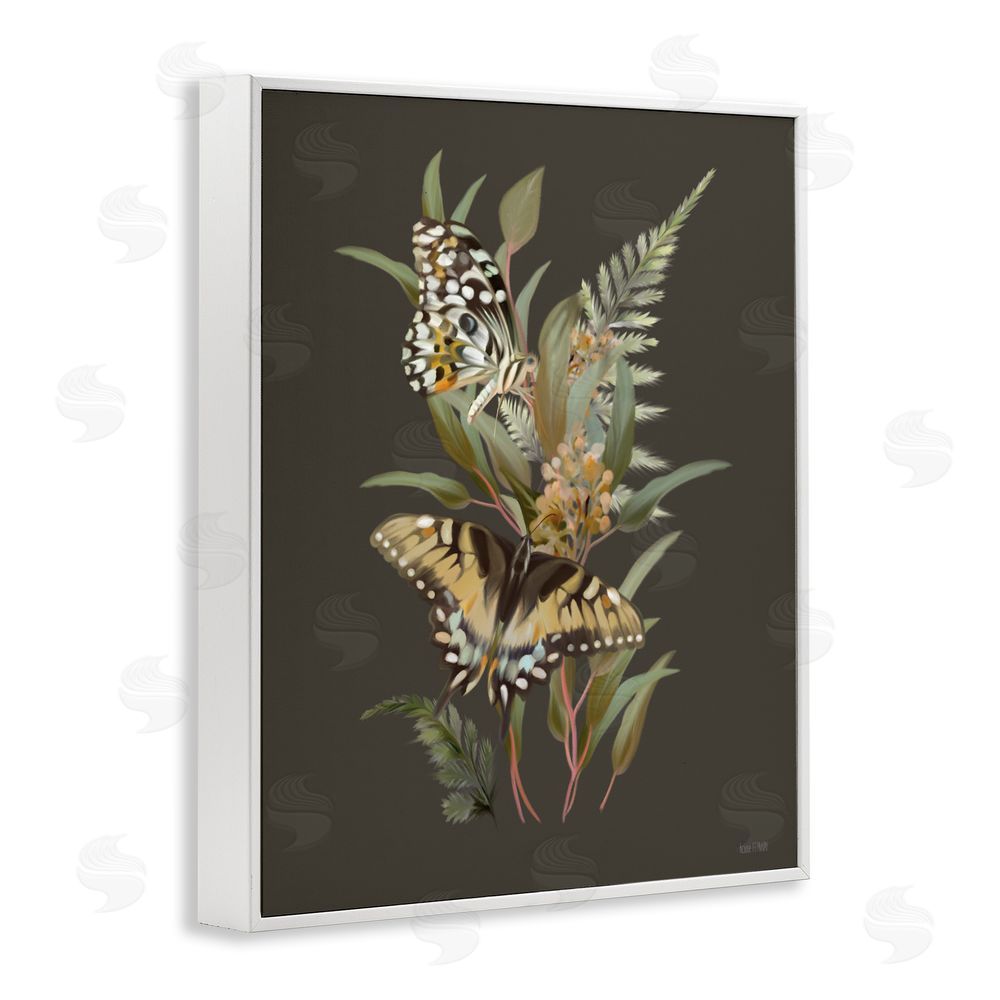 House Fenway Twin Swallowtails & Greenery White Framed Giclee Wall Art Print