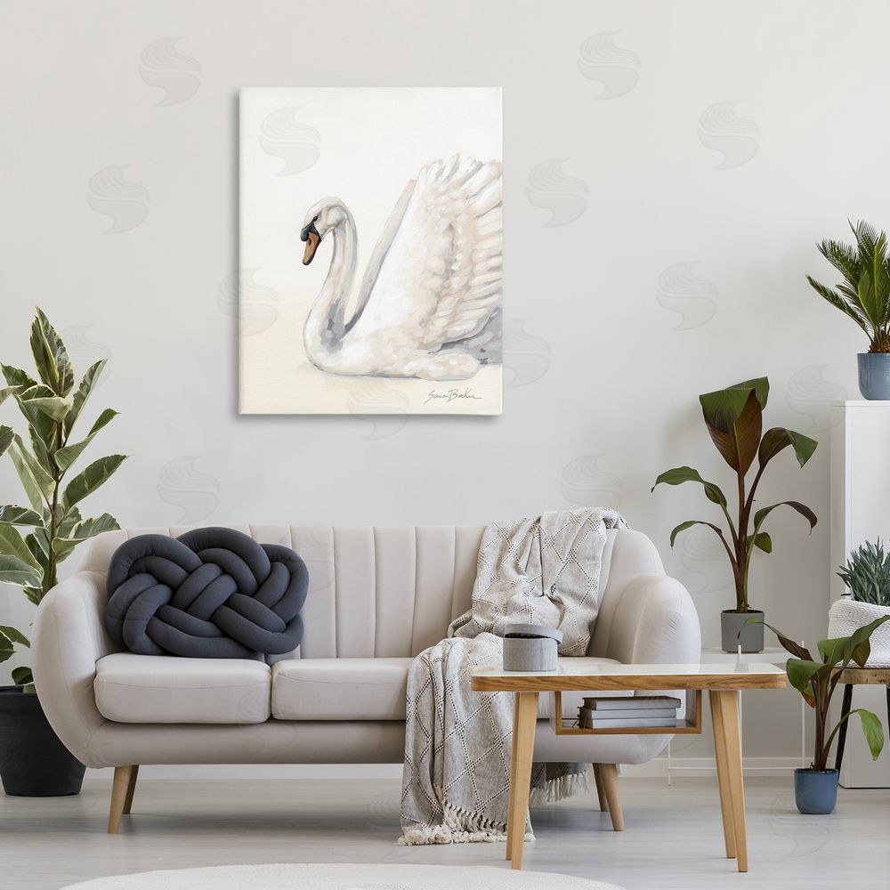 Sara Baker White Swan in Repose Stretched Canvas on Wall