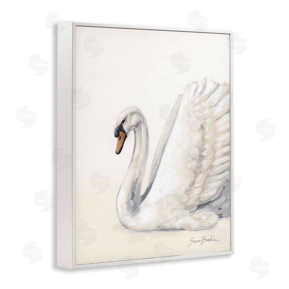 Sara Baker White Swan in Repose White Framed Giclee Wall Art Print