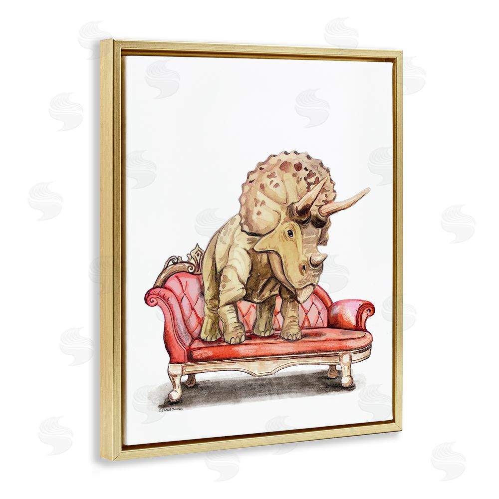Rachel Nieman Chaise Lounge Triceratops Gold Floating Frame Canvas Wall Art Print