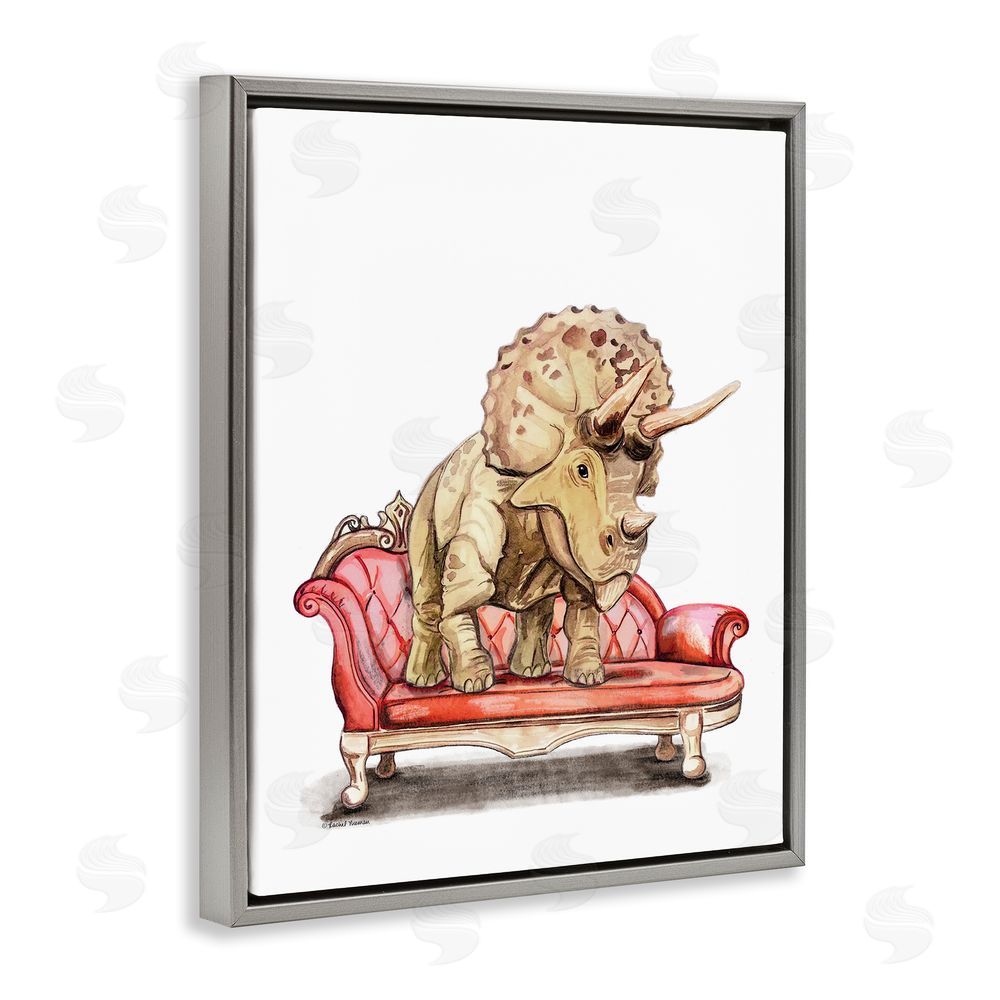 Rachel Nieman Chaise Lounge Triceratops Gray Floating Frame Canvas Wall Art Print