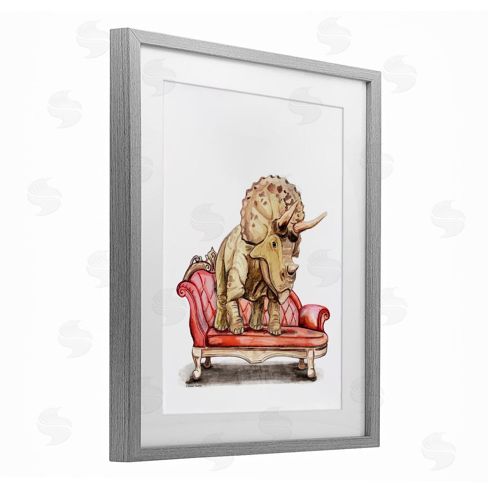 Rachel Nieman Chaise Lounge Triceratops Gray Framed Print Under Glass Wall Art