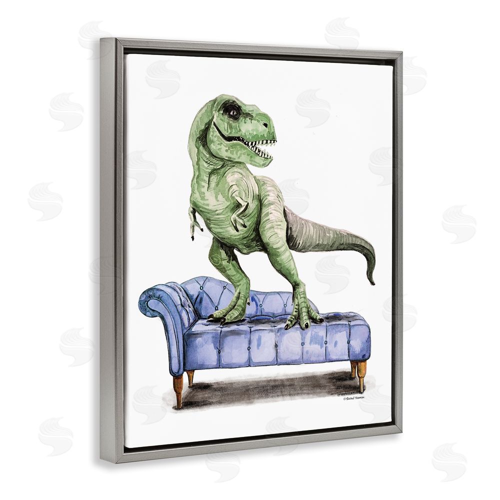 Rachel Nieman Chaise Lounge T-Rex Gray Floating Frame Canvas Wall Art Print