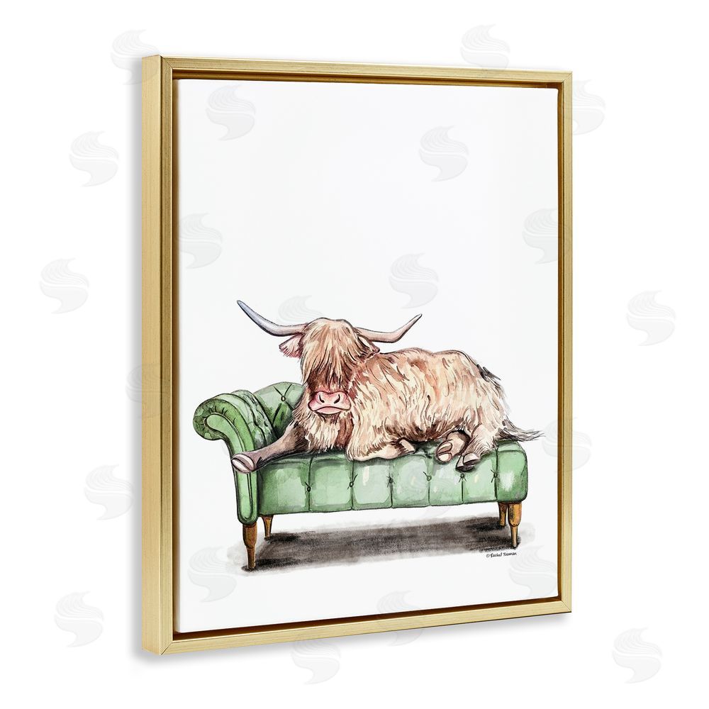 Rachel Nieman Chaise Lounge Highland Gold Floating Frame Canvas Wall Art Print