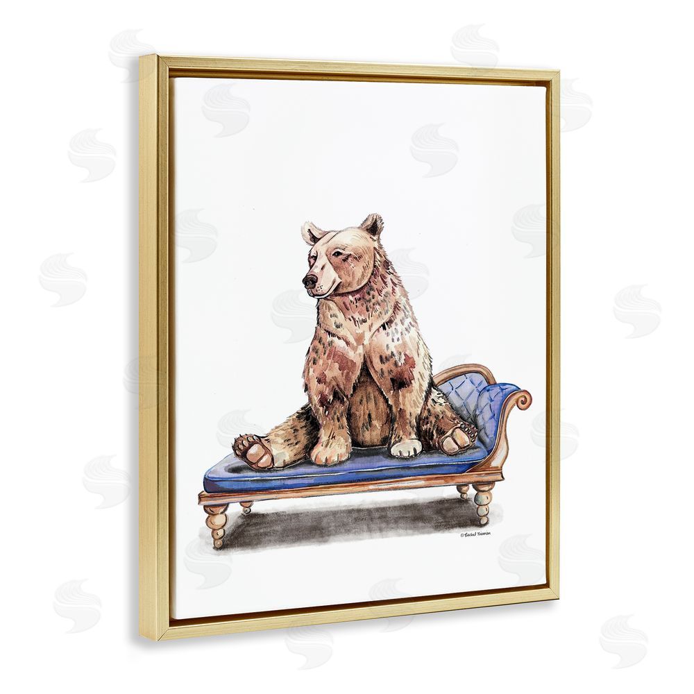 Rachel Nieman Chaise Lounge Bear Gold Floating Frame Canvas Wall Art Print
