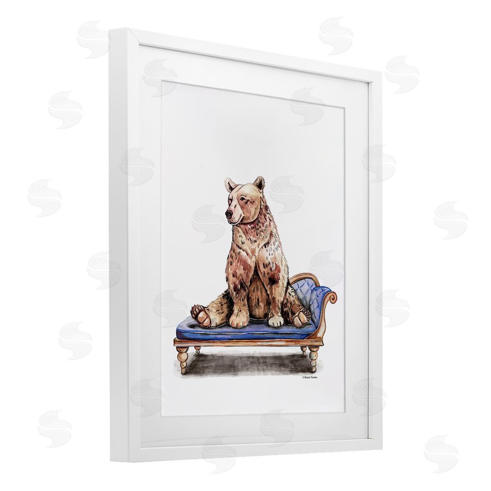 Rachel Nieman Chaise Lounge Bear White Framed Print Under Glass Wall Art