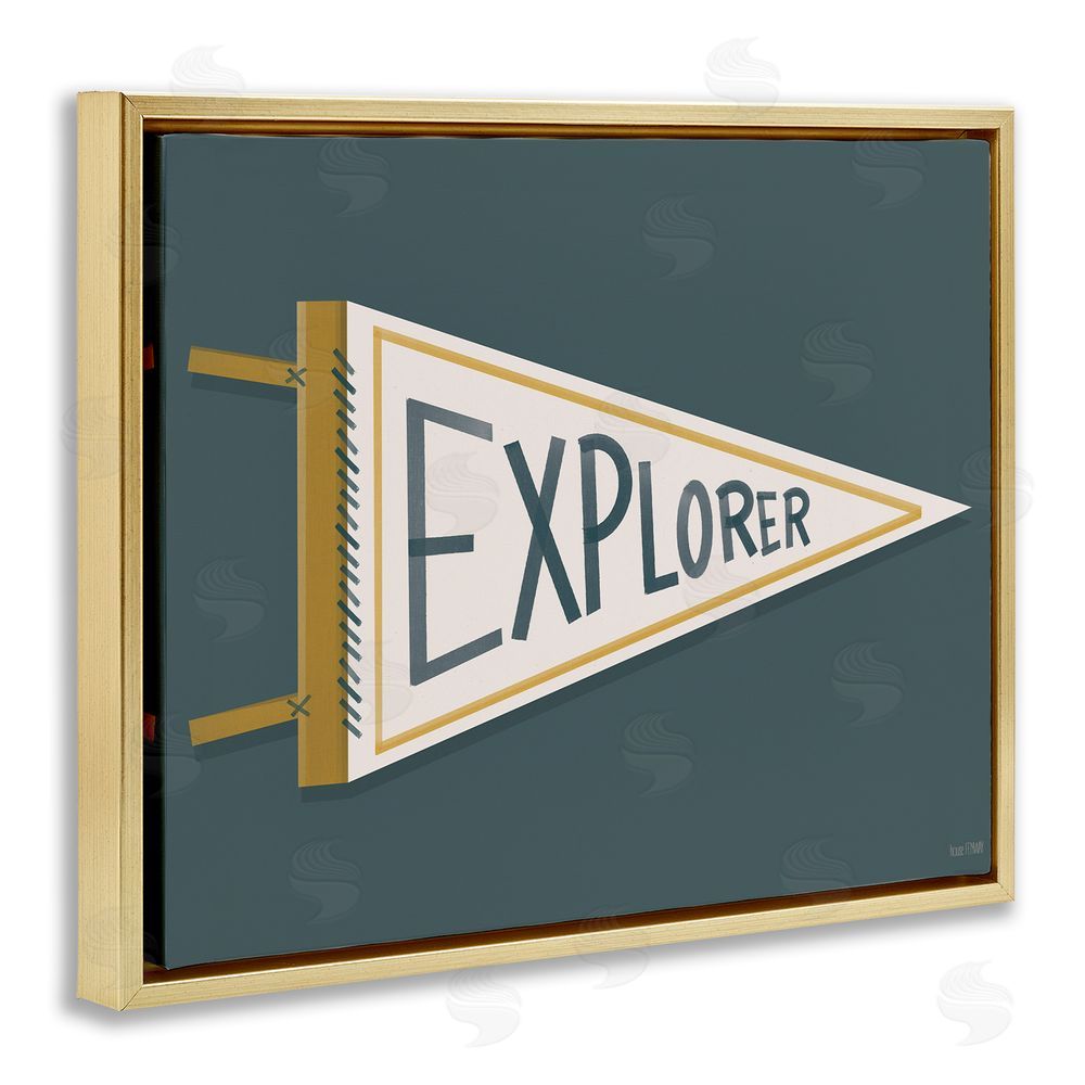 House Fenway Explorer Retro Pennant Gold Floating Framed Canvas Wall Art