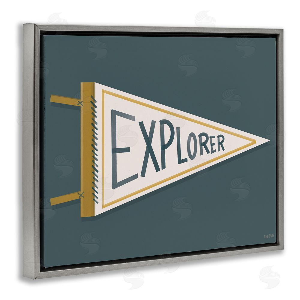 House Fenway Explorer Retro Pennant Gray Floating Framed Canvas Wall Art