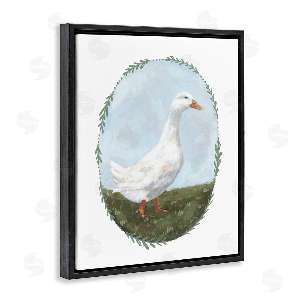 Sara Baker Gentle Duck in Meadow Black Floating Framed Canvas Wall Art
