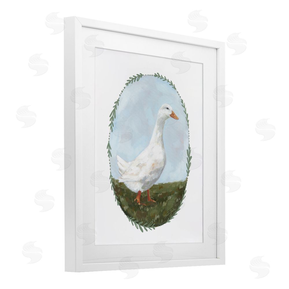 Sara Baker Gentle Duck in Meadow White Framed Print Under Glass Wall Art
