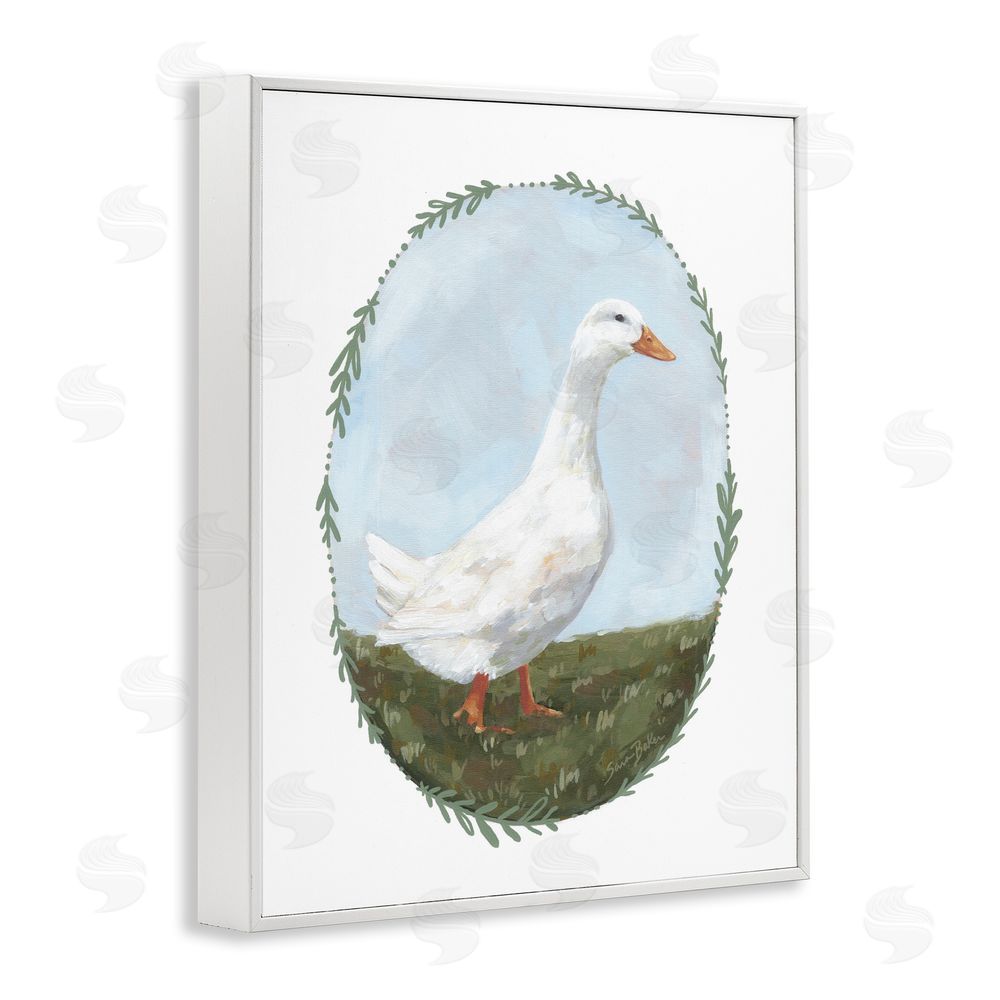 Sara Baker Gentle Duck in Meadow White Framed Giclee Wall Art
