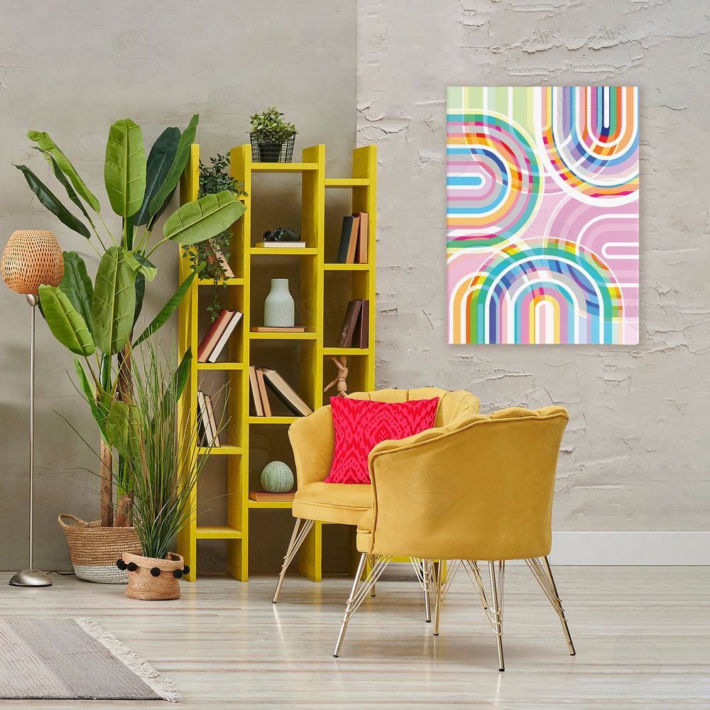 Amber Sterling Bright Playful Rainbow Arches Stretched Canvas Wall Art Print in Room