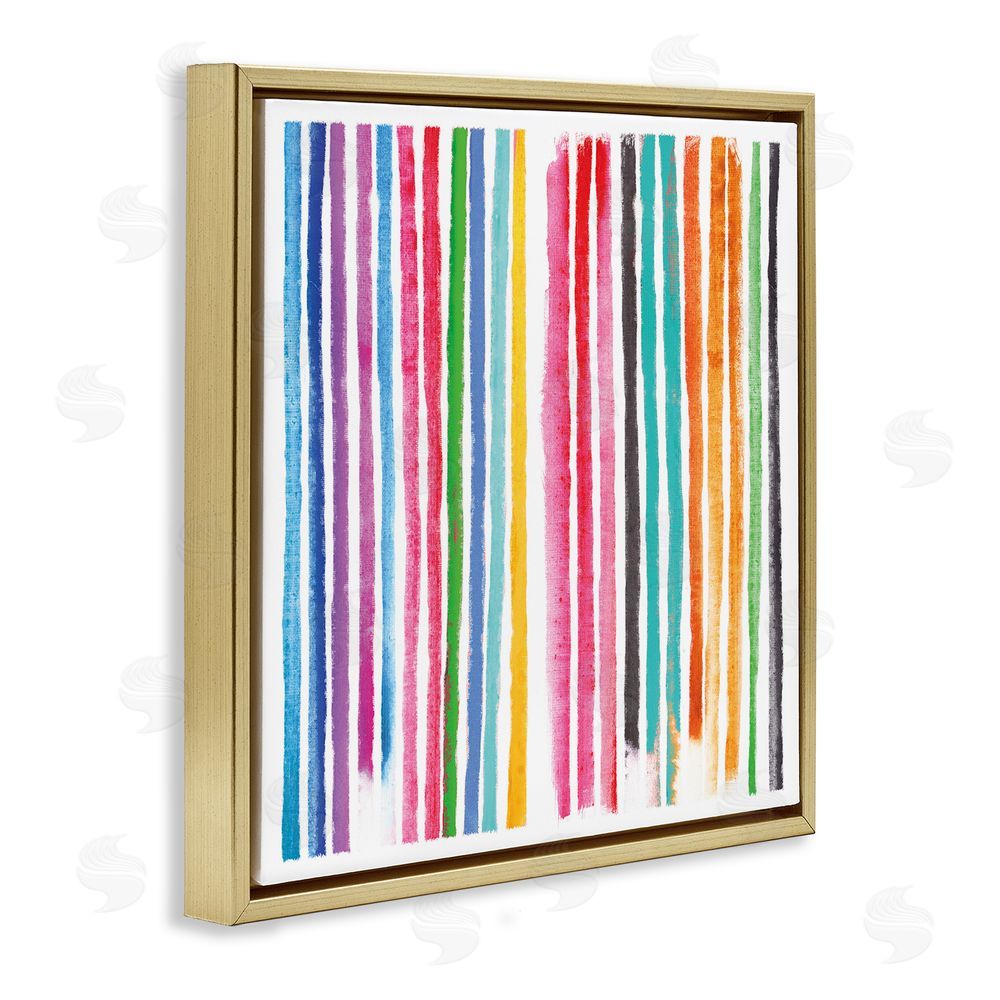 Amber Sterling Colorful Vertical Stripes Gold Floating Frame Canvas Wall Art Print