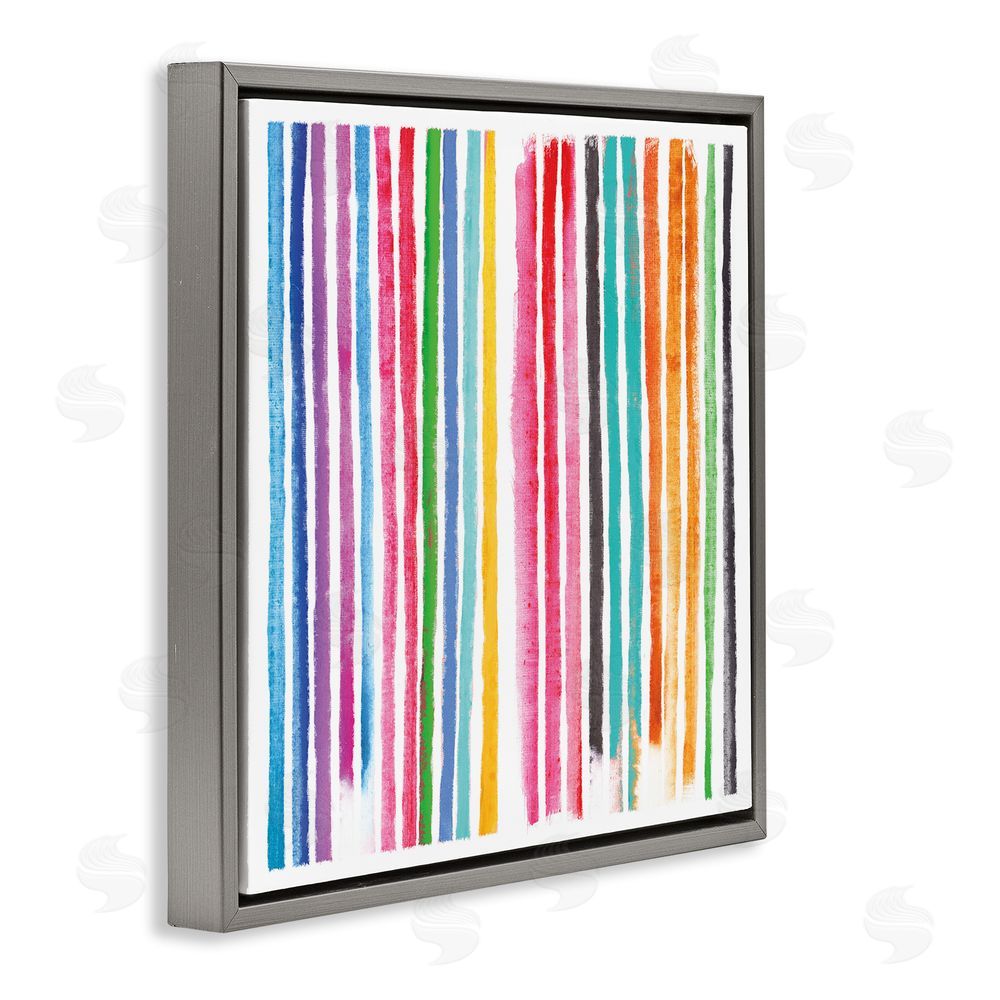 Amber Sterling Colorful Vertical Stripes Gray Floating Frame Canvas Wall Art Print