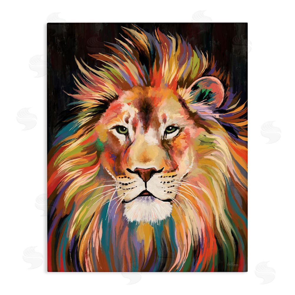 Cat Thurman Designs Vibrant Majestic Rainbow Lion Stretched Canvas Wall Art Print
