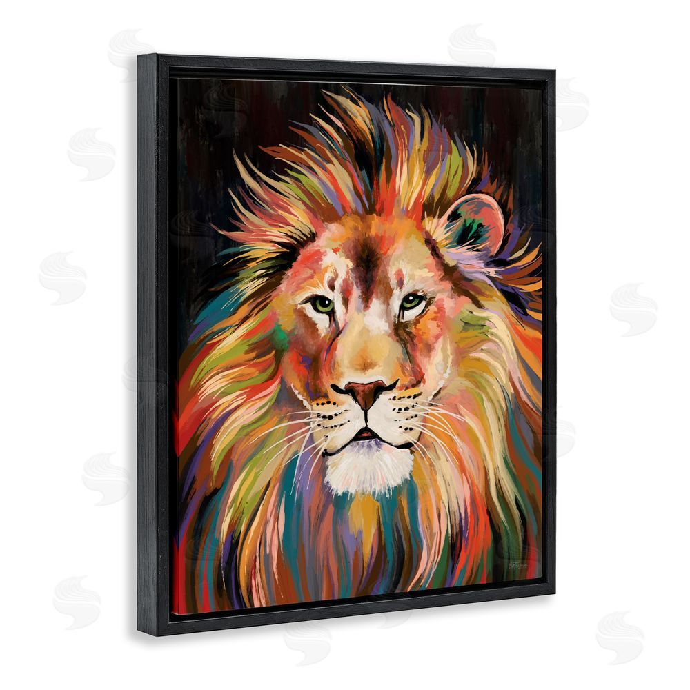Cat Thurman Designs Vibrant Majestic Rainbow Lion Black Floating Framed Canvas Wall Art Print