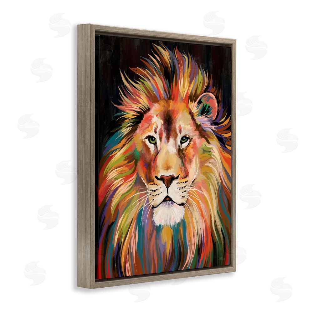 Cat Thurman Designs Vibrant Majestic Rainbow Lion Brown Floating Framed Canvas Wall Art Print