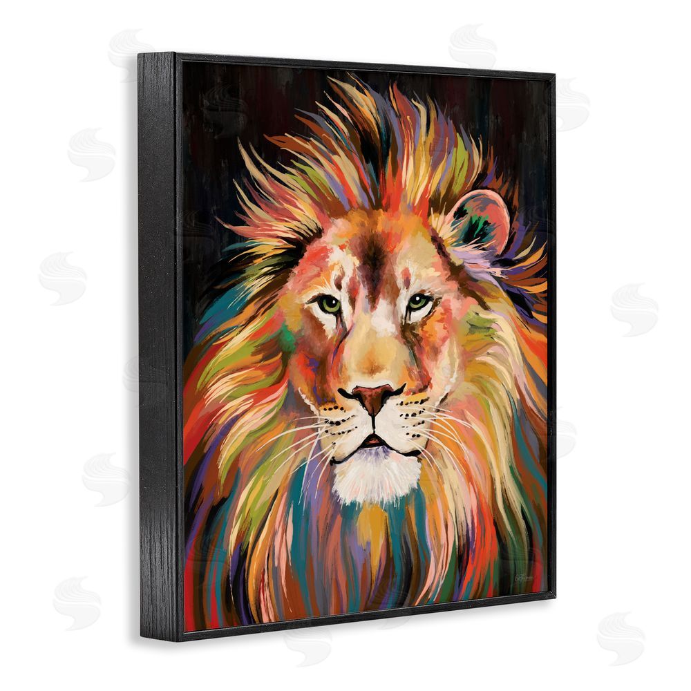 Cat Thurman Designs Vibrant Majestic Rainbow Lion Black Framed Giclee Wall Art Print