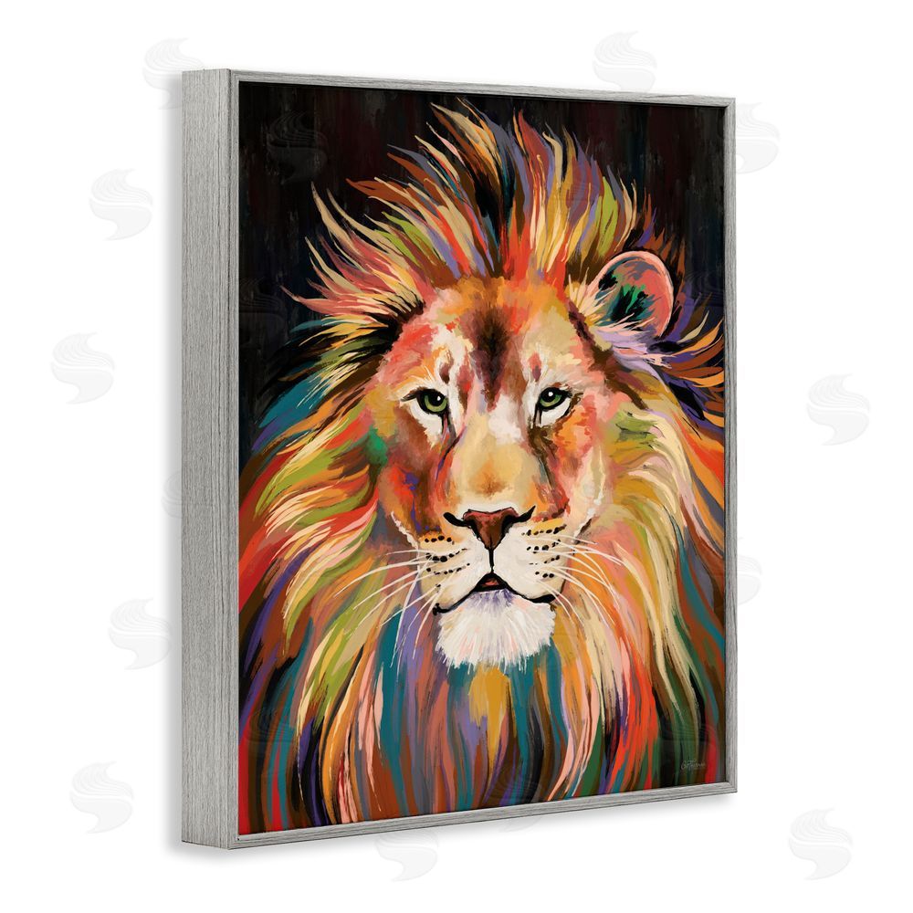 Cat Thurman Designs Vibrant Majestic Rainbow Lion Gray Framed Giclee Wall Art Print