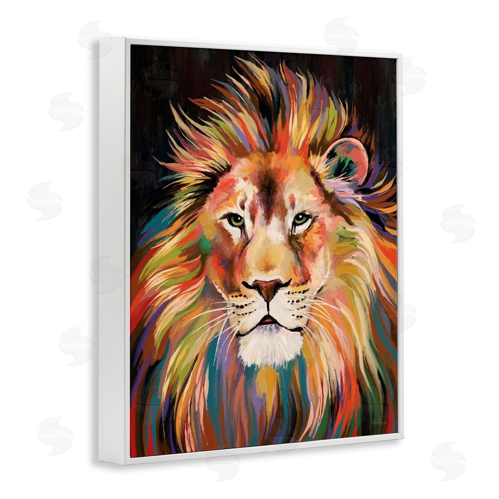 Cat Thurman Designs Vibrant Majestic Rainbow Lion White Framed Giclee Wall Art Print