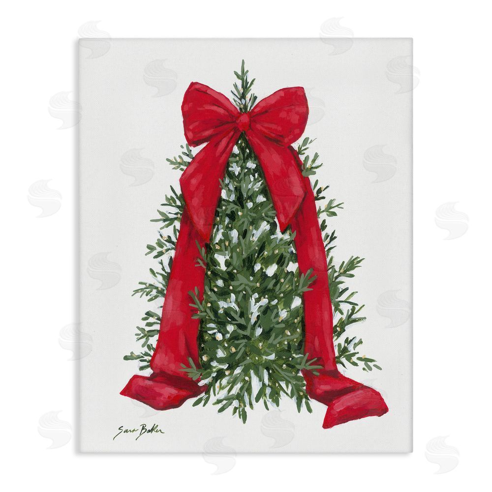 Sara Baker Festive Greenery with Ribbon Canvas Wall Art Print