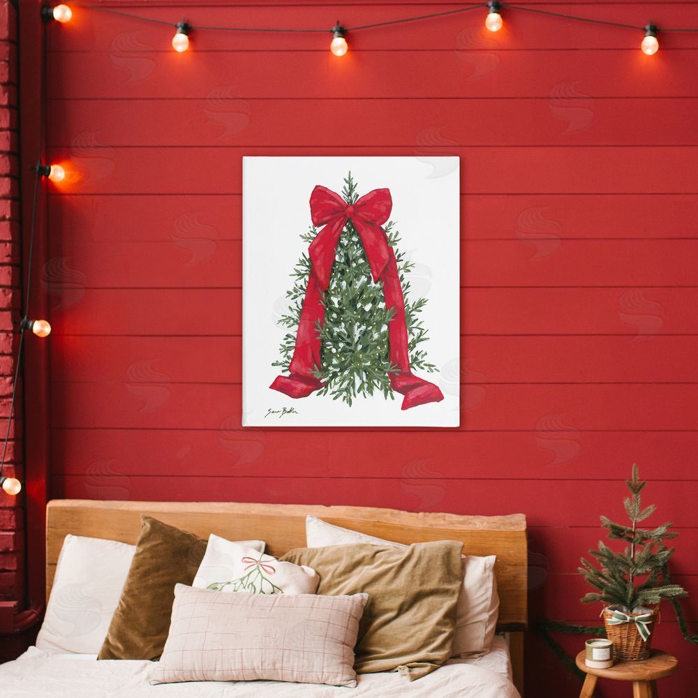 Sara Baker Festive Greenery with Ribbon Printed Wall Art in Room