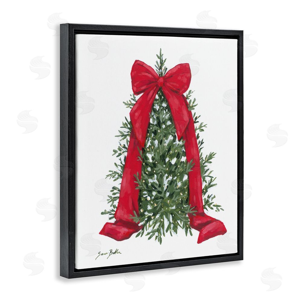 Sara Baker Festive Greenery with Ribbon Black Floating Frame Canvas Wall Art Print