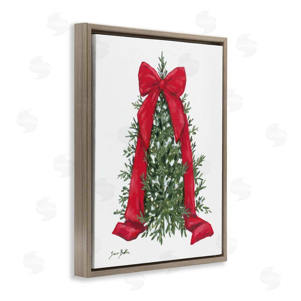Sara Baker Festive Greenery with Ribbon Brown Floating Frame Canvas Art Print