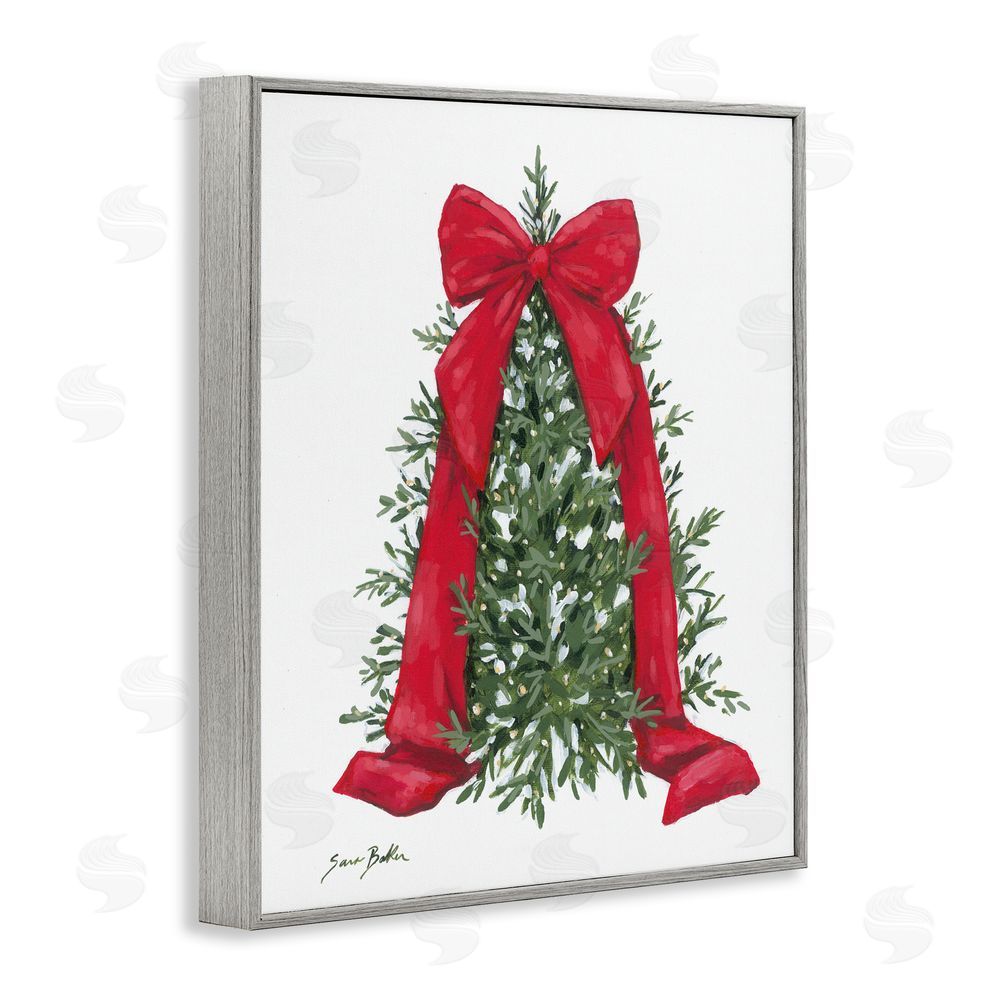 Sara Baker Festive Greenery with Ribbon Gray Framed Giclee Art Print