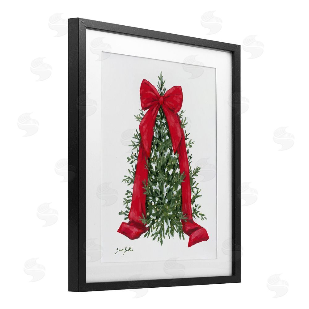 Sara Baker Festive Greenery with Ribbon Black Framed Print Under Glass Art