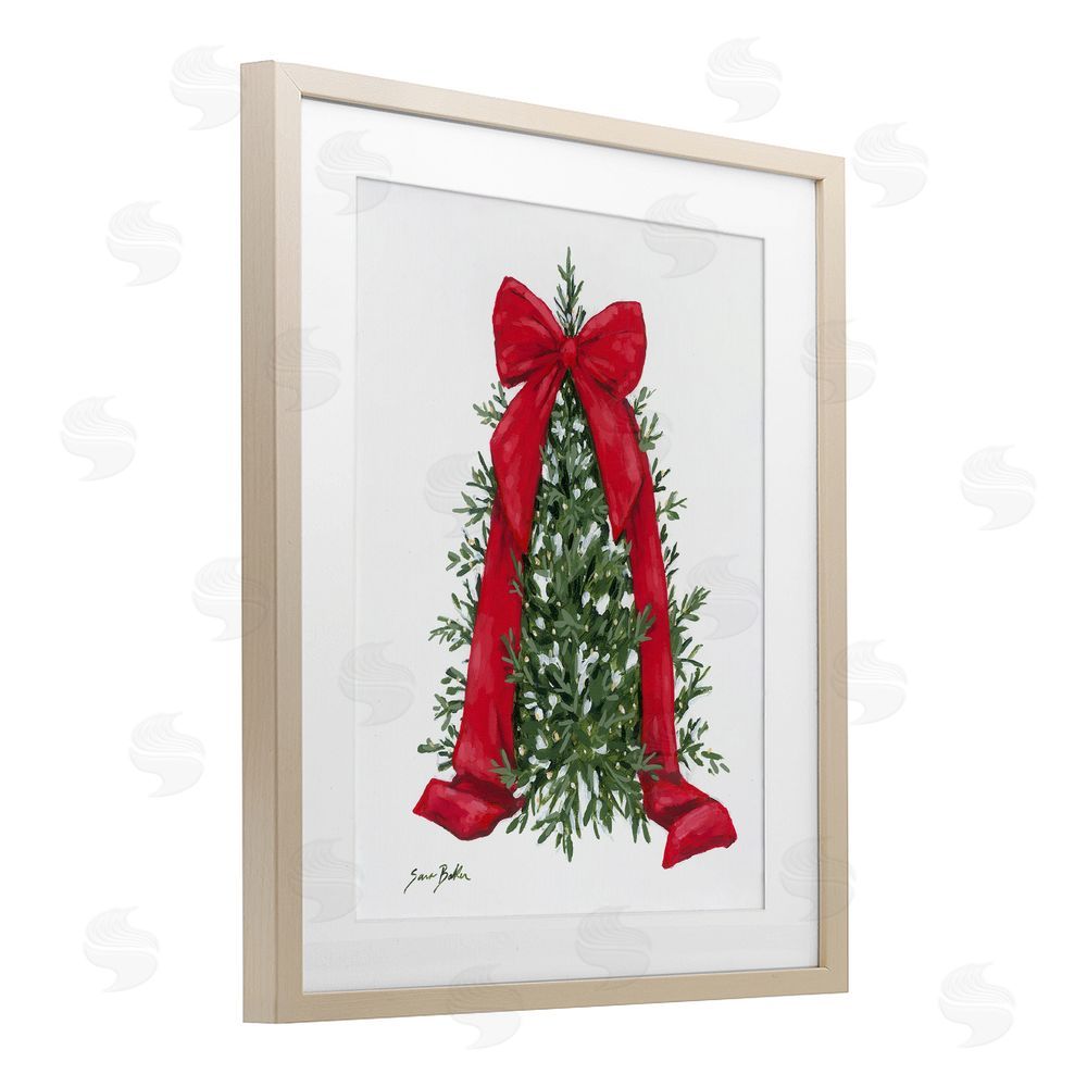 Sara Baker Festive Greenery with Ribbon Birch Framed Print Under Glass Art