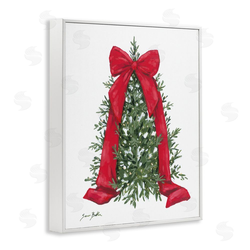 Sara Baker Festive Greenery with Ribbon White Frame Giclee Art Print