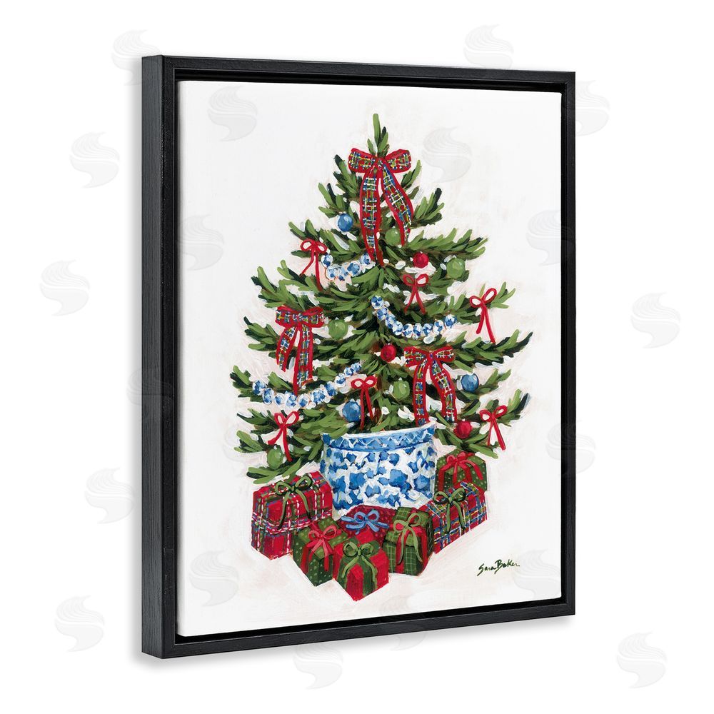 Sara Baker Festive Celebration Tree Black Floating Frame Canvas Wall Art Print