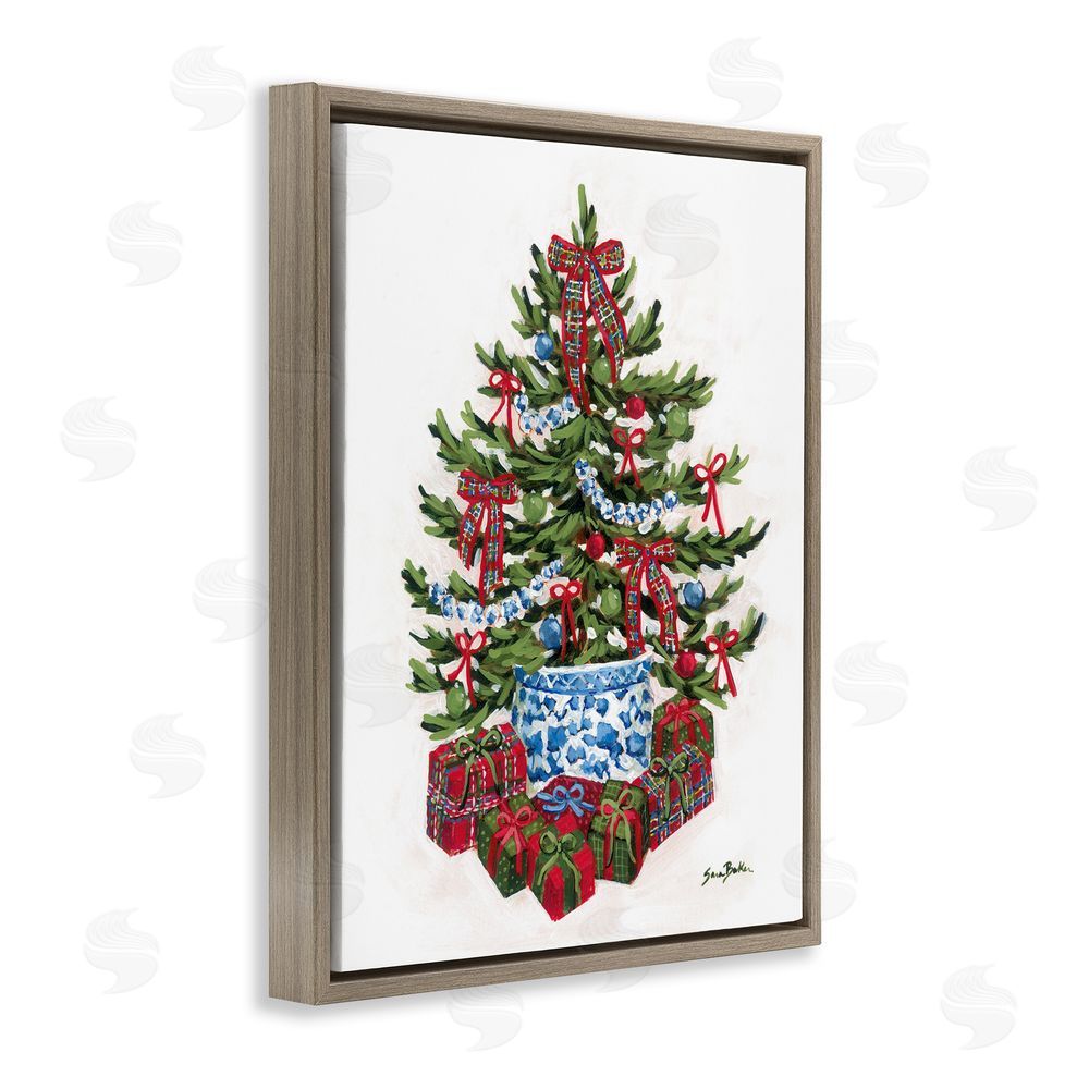 Sara Baker Festive Celebration Tree Brown Floating Frame Canvas Art Print