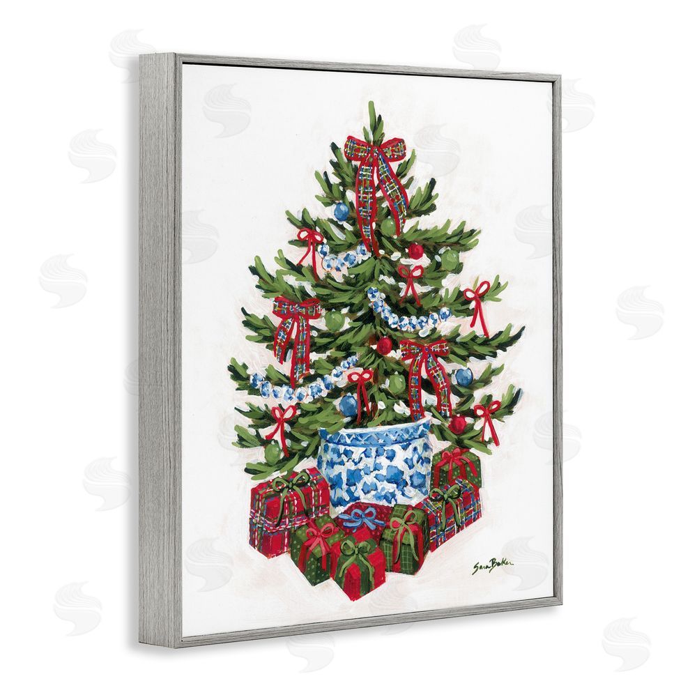 Sara Baker Festive Celebration Tree Gray Framed Giclee Art Print