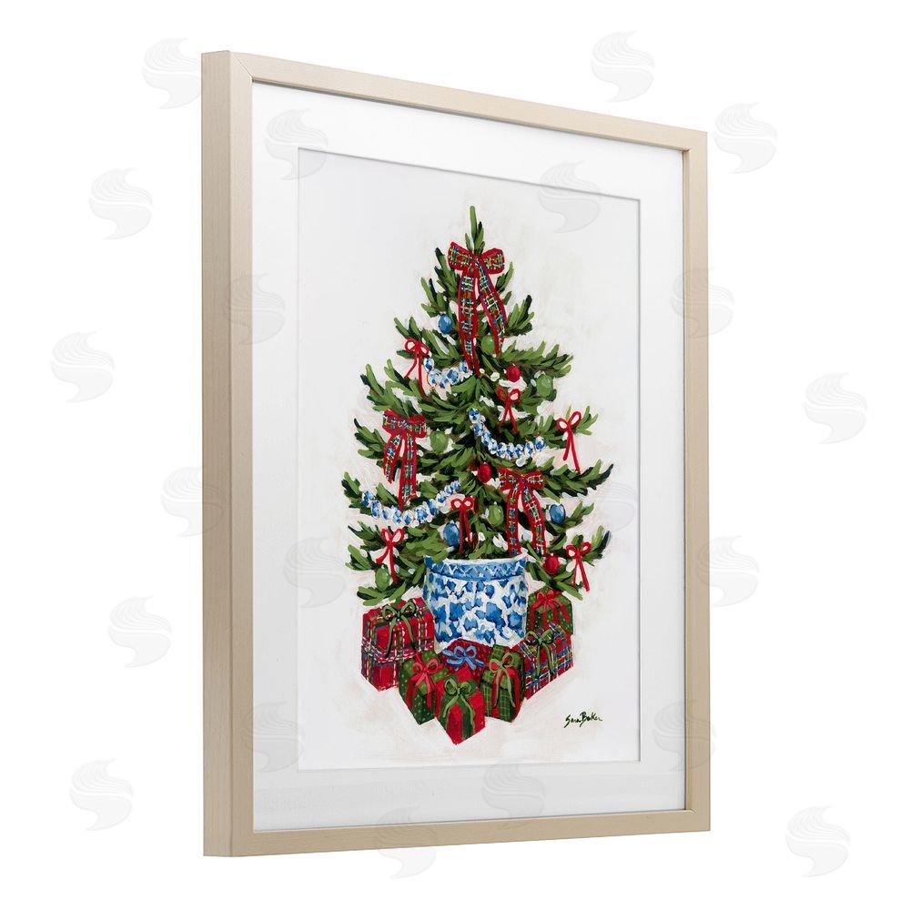 Sara Baker Festive Celebration Tree Birch Framed Print Under Glass Art