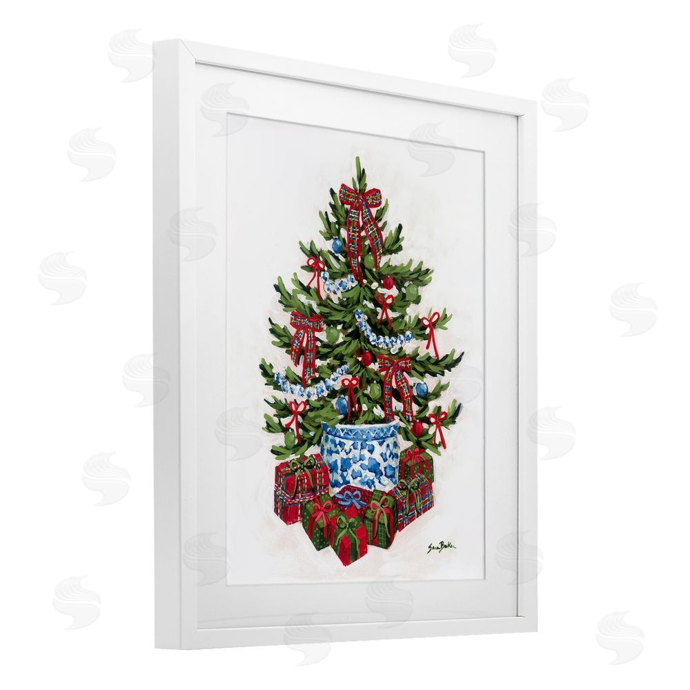 Sara Baker Festive Celebration Tree White Framed Print Under Glass Art